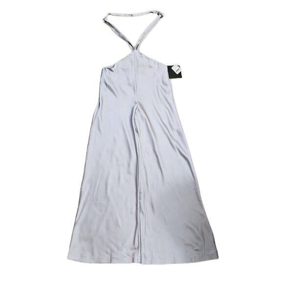 NWT Norma Kamali Silver Satin Halter Bias Overall Pants $315 Medium - Picture 4 of 11